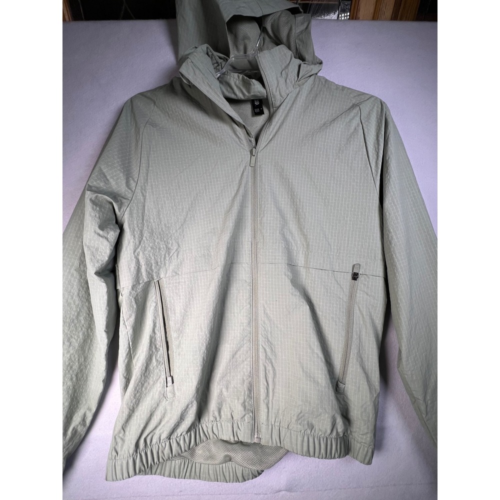 All in Motion Mens Small Hooded Windbreaker Jacket Mesh Lined Grid Pattern Sage